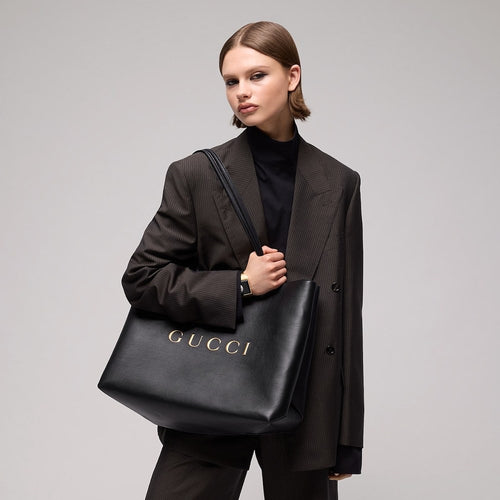 Gucci Large Leather Logo Tote Bag