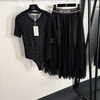 Christian Dior Oblique Sheer Tulle Bodysuit & Tiered Midi Skirt Set