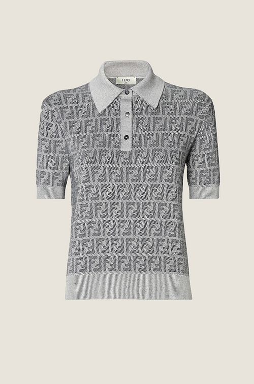 Fendi “Roma Precision” Monogram Knit Polo – Silver Mist Edition