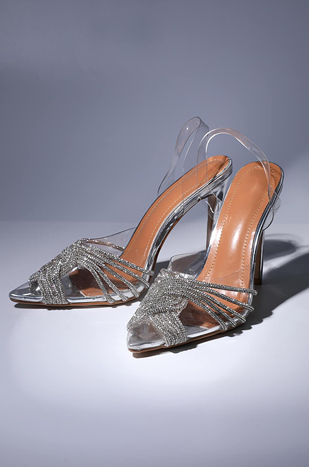 ‘Lumi’ Crystal Embellished Sandal Heel In Silver