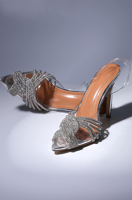 ‘Lumi’ Crystal Embellished Sandal Heel In Silver