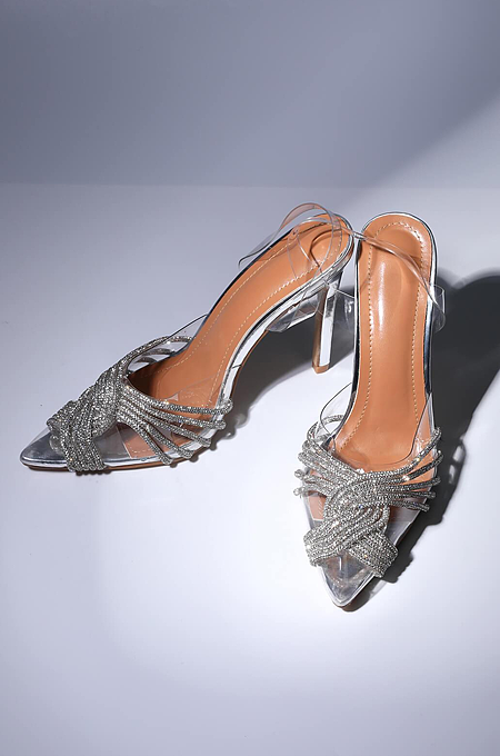 ‘Lumi’ Crystal Embellished Sandal Heel In Silver