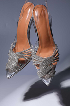 ‘Lumi’ Crystal Embellished Sandal Heel In Silver
