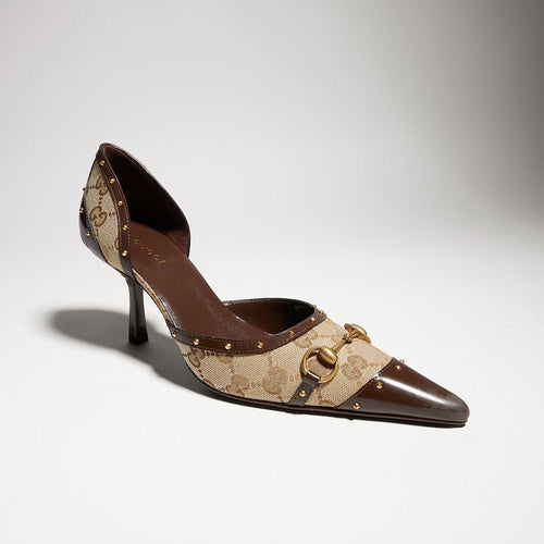 Gucci Horsebit GG Canvas D’Orsay Pumps – Beige Ebony