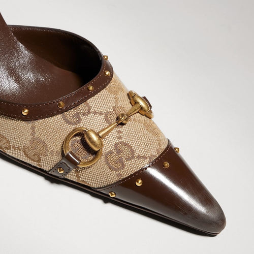 Gucci Horsebit GG Canvas D’Orsay Pumps – Beige Ebony