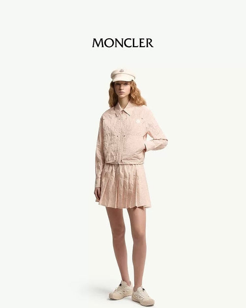 Moncler Blush Vichy Cotton Blend Cropped Jacket