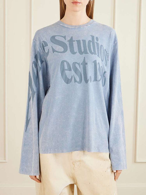 Acne Studios Logo Washed Long Sleeve T-Shirt – Ice Blue