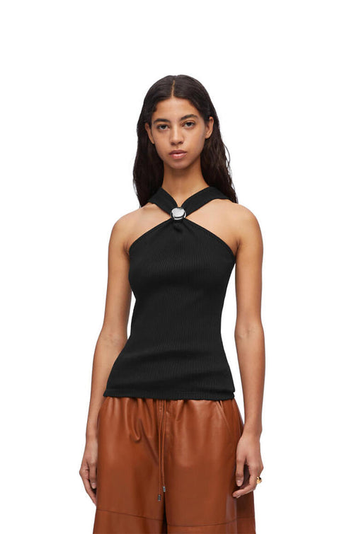 Loewe Pebble Ribbed Knit Cotton Jersey Top – Black
