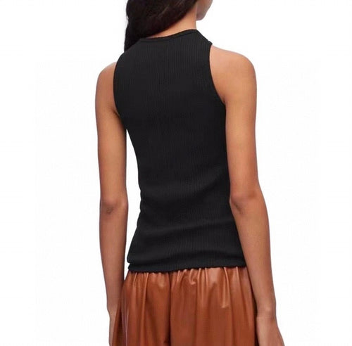 Loewe Pebble Ribbed Knit Cotton Jersey Top – Black