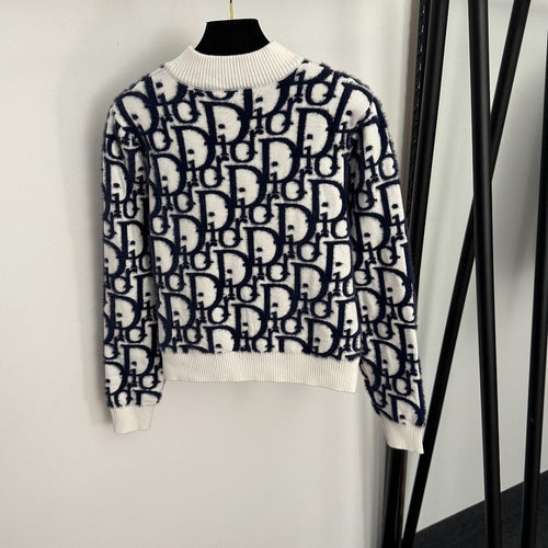 Dior Monogram Knit Zip Cardigan – Navy & Ivory Edition