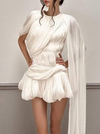 'Ivory Aeon' Draped Couture Mini Dress