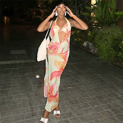 'Isla Floré' Silk Halter Dress