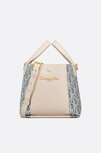Dior Petite Calfskin Bucket Bag – Oblique Embossed Leather in Cream & Blue