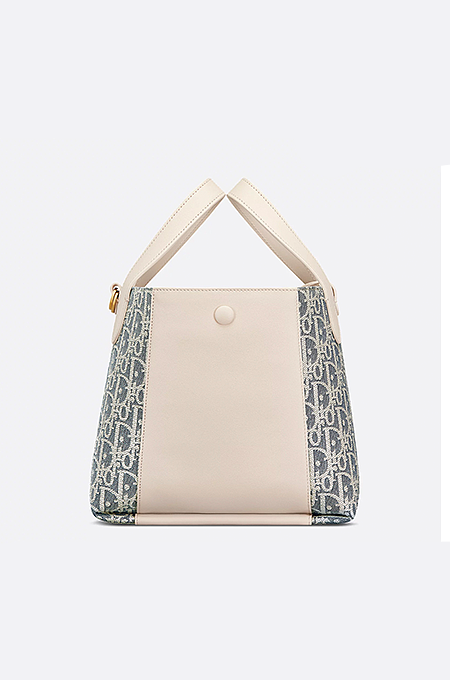 Dior Petite Calfskin Bucket Bag – Oblique Embossed Leather in Cream & Blue