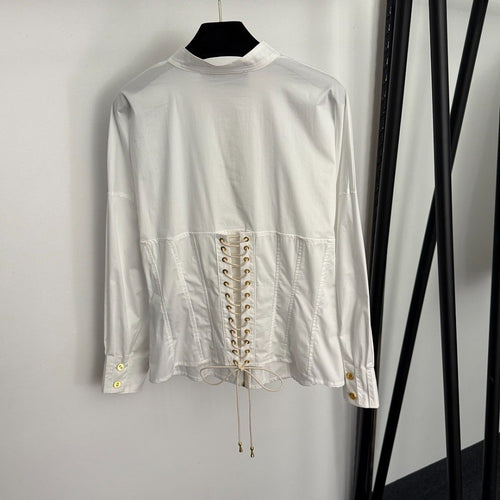 Schiaparelli Corset-Back Sculpted White Blouse