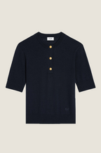 Celine Navy Gold-Button Knit Polo Top