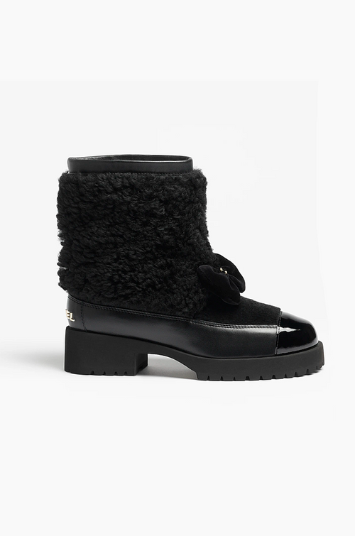 Chanel Shearling Camellia Ankle Boots