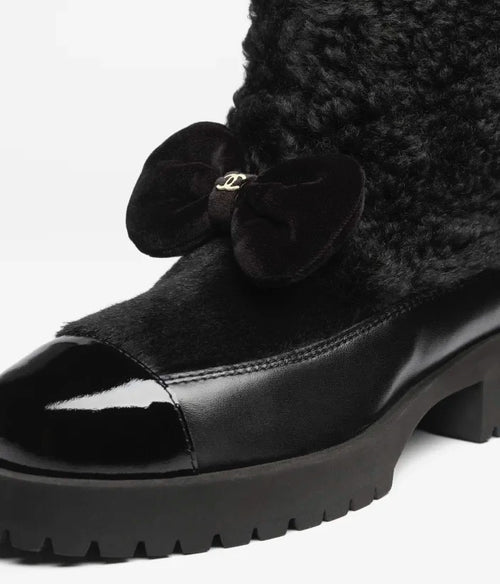Chanel Shearling Camellia Ankle Boots