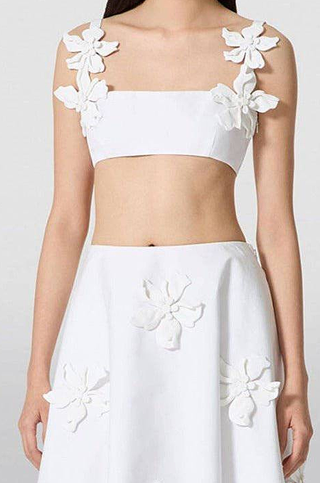 “Valentino Fiora Alta Set – 3D Blossom Embellished Skirt Ensemble”