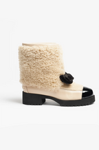 Chanel Shearling Camellia Ankle Boots