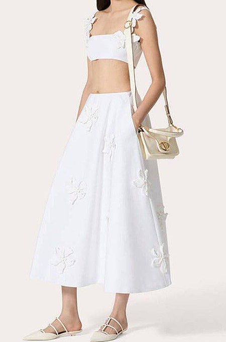 “Valentino Fiora Alta Set – 3D Blossom Embellished Skirt Ensemble”