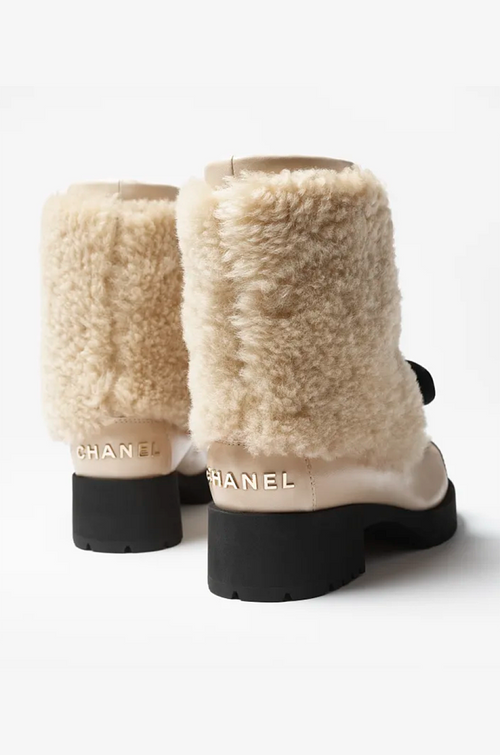 Chanel Shearling Camellia Ankle Boots