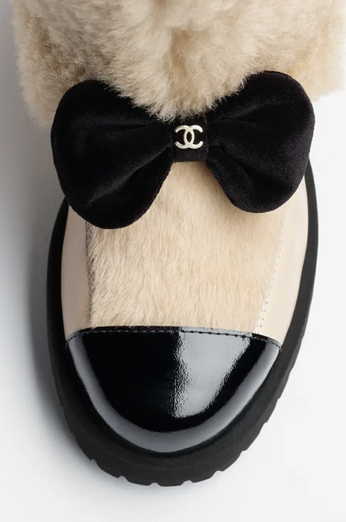 Chanel Shearling Camellia Ankle Boots