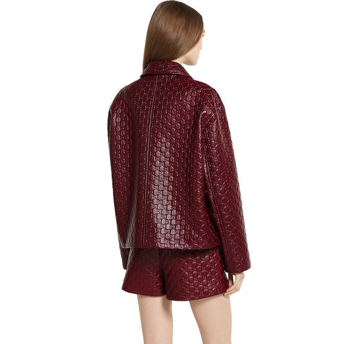 Gucci GG Embossed Burgundy Leather Jacket – S-L