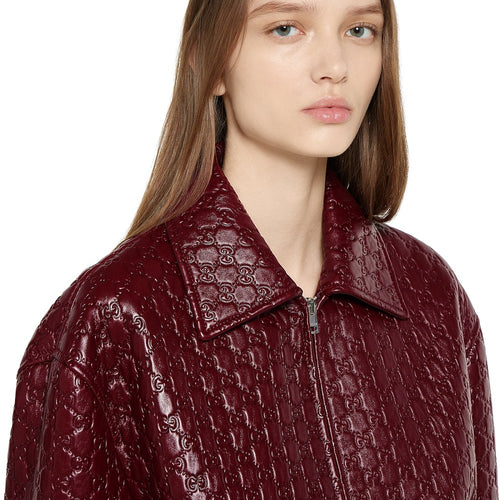 Gucci GG Embossed Burgundy Leather Jacket – S-L