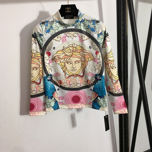 Versace “Medusa Tropicó” Long Sleeve Baroque Print Top