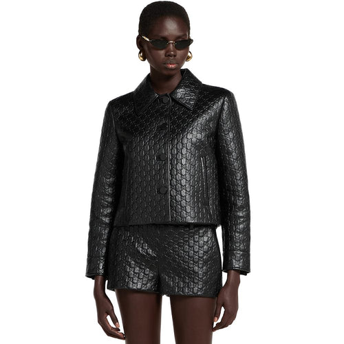 Gucci GG Embossed Black Leather Cropped Jacket – S-L