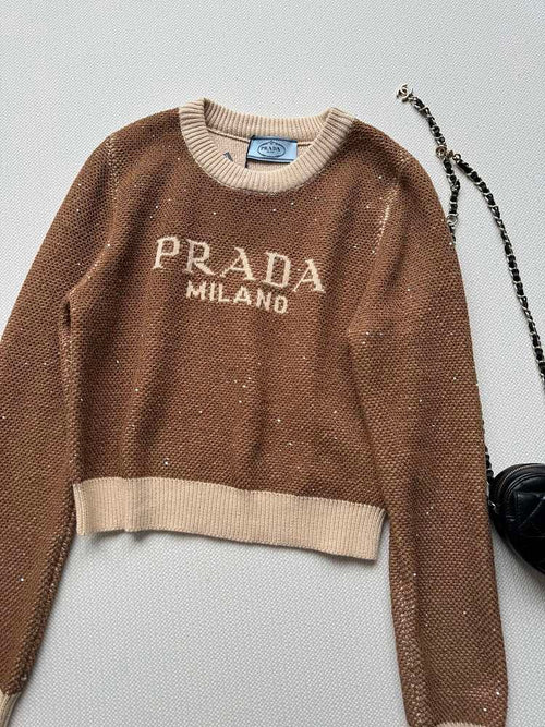 Prada Milano Crystal Knit Logo Sweater