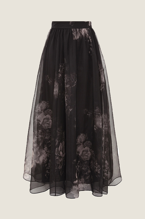 Zimmermann “Nocturne Bloom” Sheer Floral Organza Maxi Skirt – Sizes 0–3