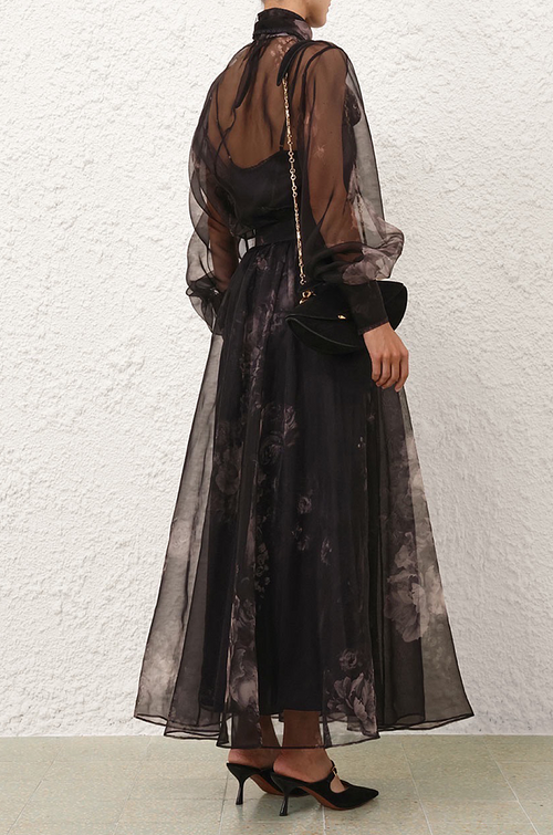 Zimmermann “Nocturne Bloom” Sheer Floral Organza Maxi Skirt – Sizes 0–3