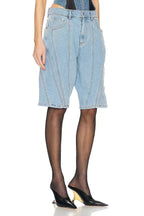 Mugler “Sculpted Edge” Denim Bermuda Shorts