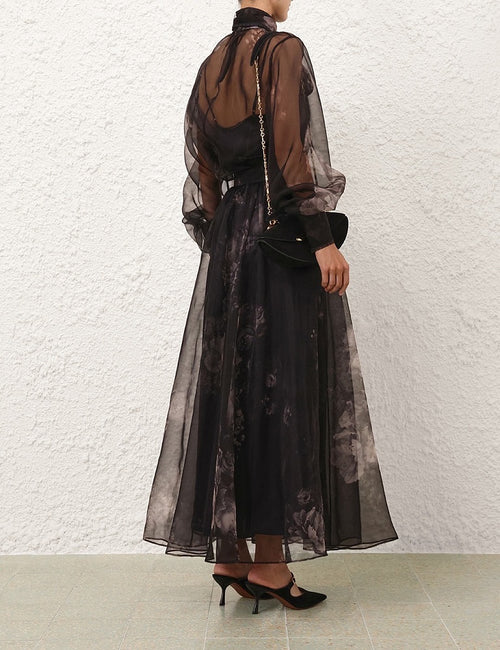 Zimmermann “Nocturne Bloom” Sheer Silk Bow Blouse – Sizes 0–3