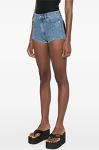 Mugler “Contour Hybrid” High-Cut Denim Shorts