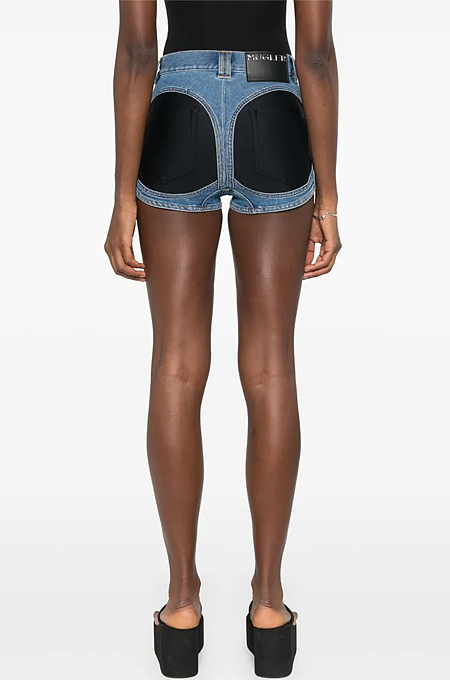 Mugler “Contour Hybrid” High-Cut Denim Shorts