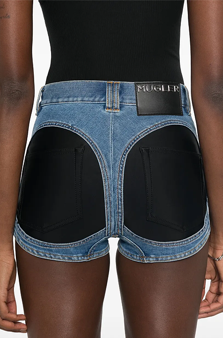 Mugler “Contour Hybrid” High-Cut Denim Shorts