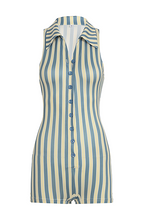 “Soleil Stripes” Retro-Collar Casual Romper