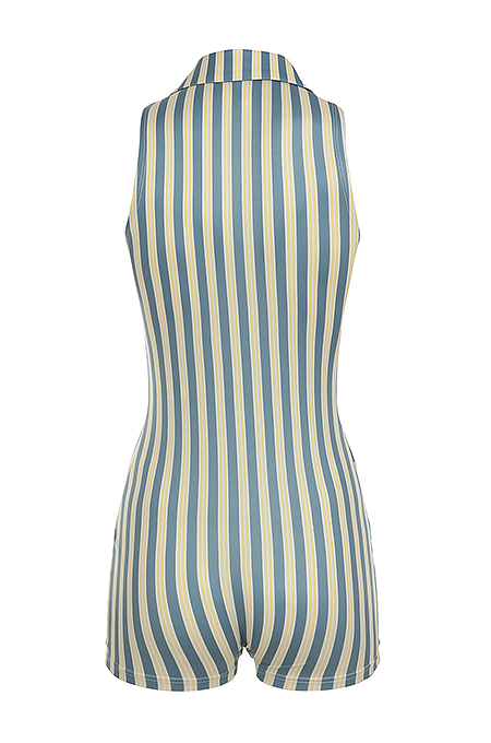 “Soleil Stripes” Retro-Collar Casual Romper