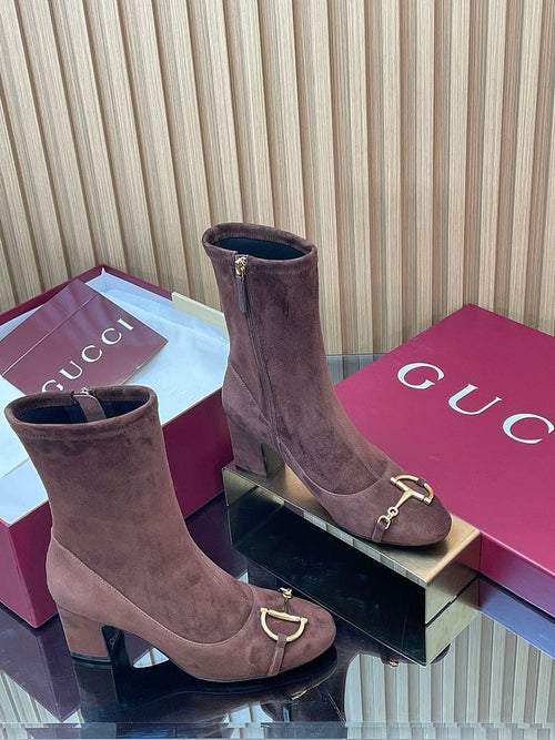 Gucci “Vittoria Suede Horsebit” Ankle Boots – Sizes 36–42 (Chocolate Brown)