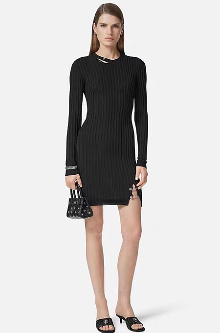 “La Sicurezza” Ribbed Safety Pin Knit Dress