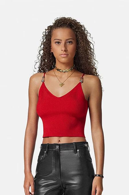 “Fiamma Rossa” Signature Strap Knit Crop Top