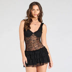 “Perle de Brume” Lace Ruffle Mini Dress