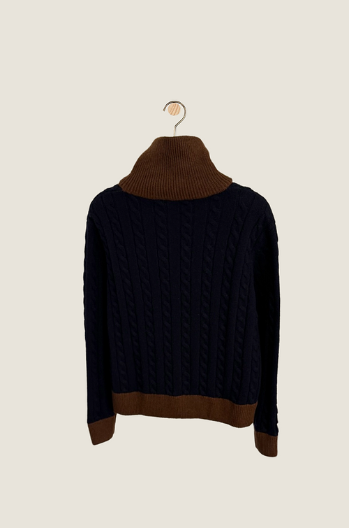 Miu Miu Navy Cable-Knit Zip Cardigan