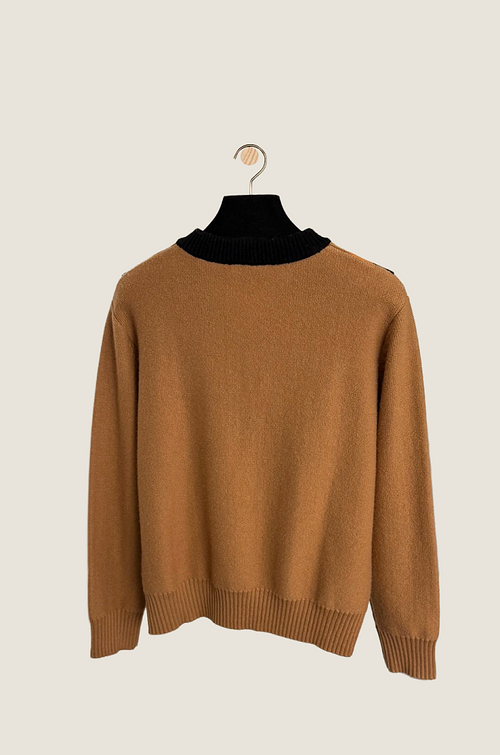 Valentino Camel Stripe V-Neck Knit Sweater
