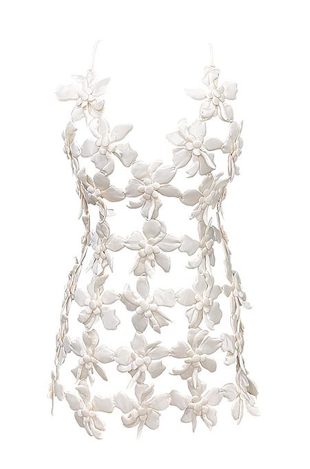 “Fleur Sculpturale” 3D Appliqué Petal Mesh Dress