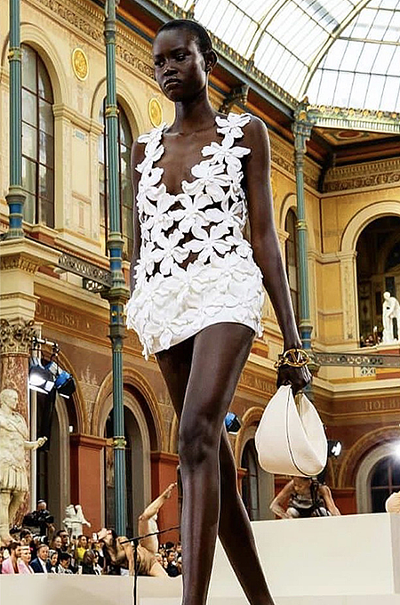 “Fleur Sculpturale” 3D Appliqué Petal Mesh Dress