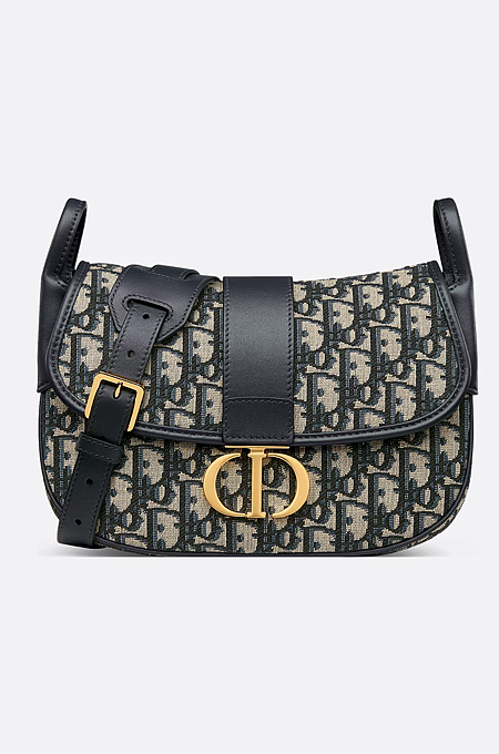 Dior 30 Montaigne Medium Satchel in Blue Dior Oblique Jacquard & Black Calfskin